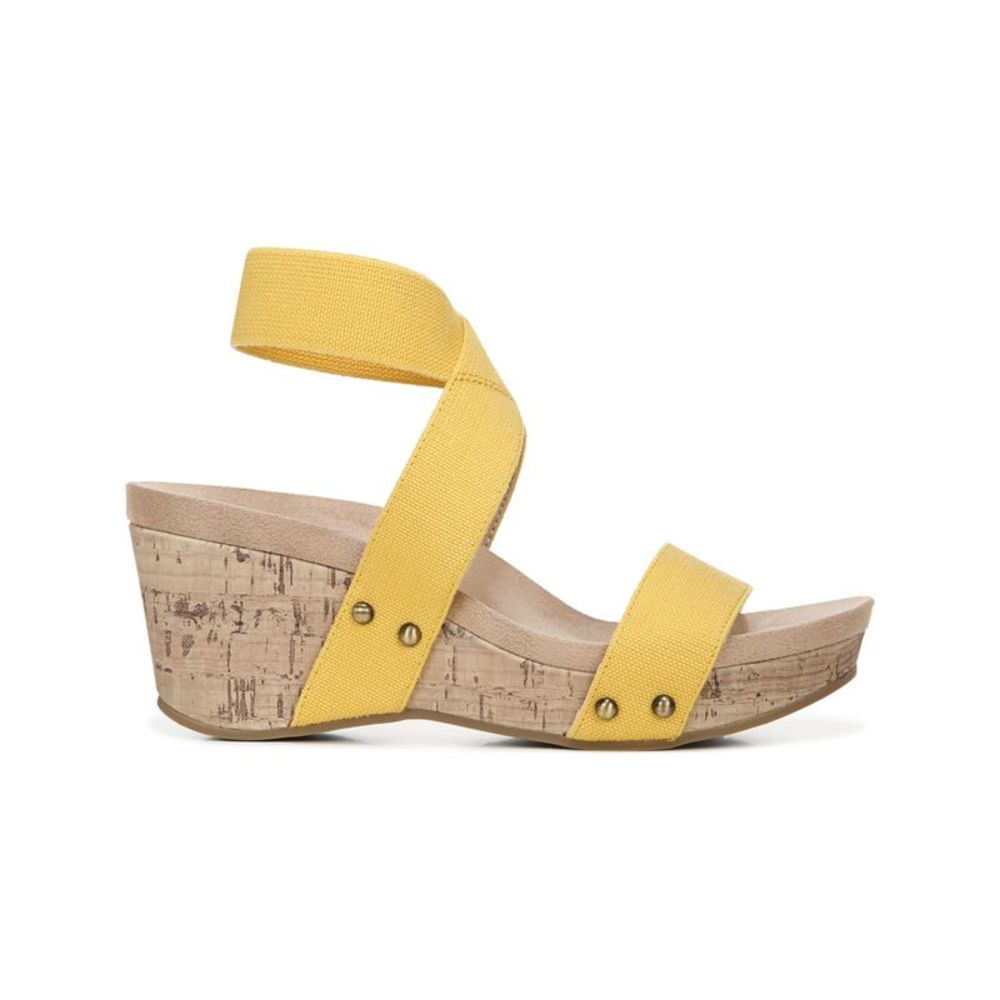 LIFE STRIDE Womens Yellow Slingback Delta Round Toe Wedge Slip On Sandals 8 M